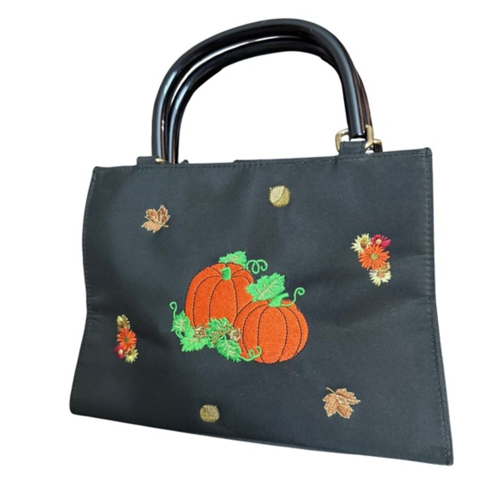 Vintage Kim Rogers Black Goth Pumpkin Halloween Purse Handbag Lucite‎ Handles